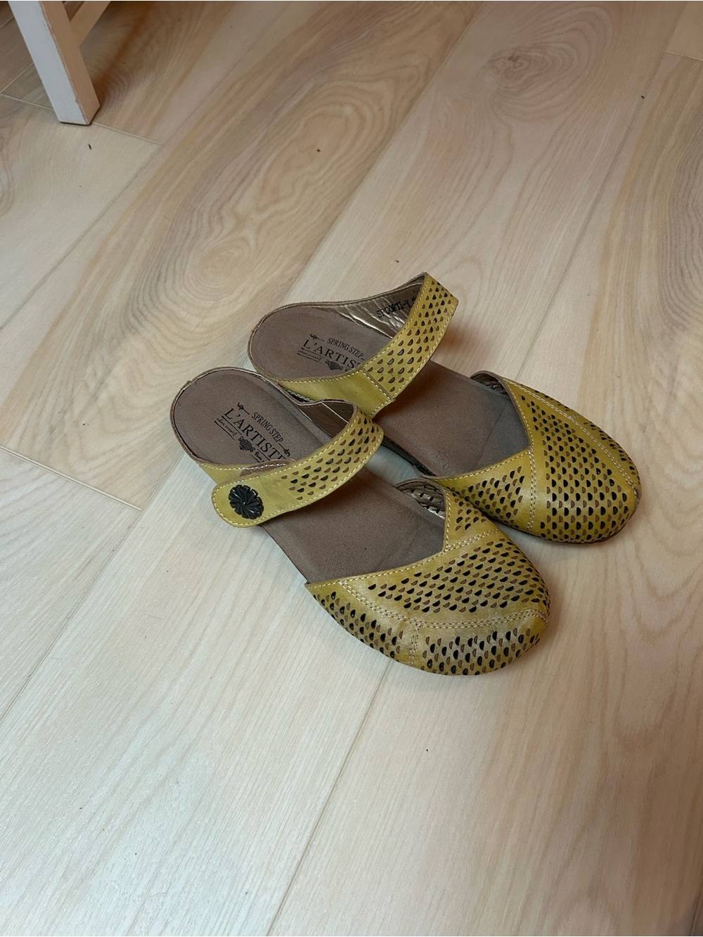 L'ARISTE Women’s ' Yellow Perforated Mary Jane Sandals size 39
